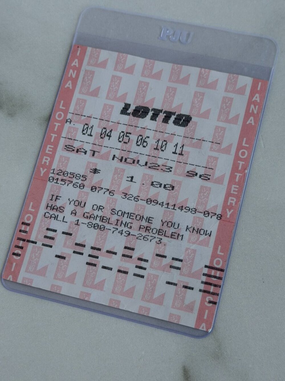 Vintage 1996 Louisiana Lotto Lottery Ticket in Protective Sleeve Collectible Mem
